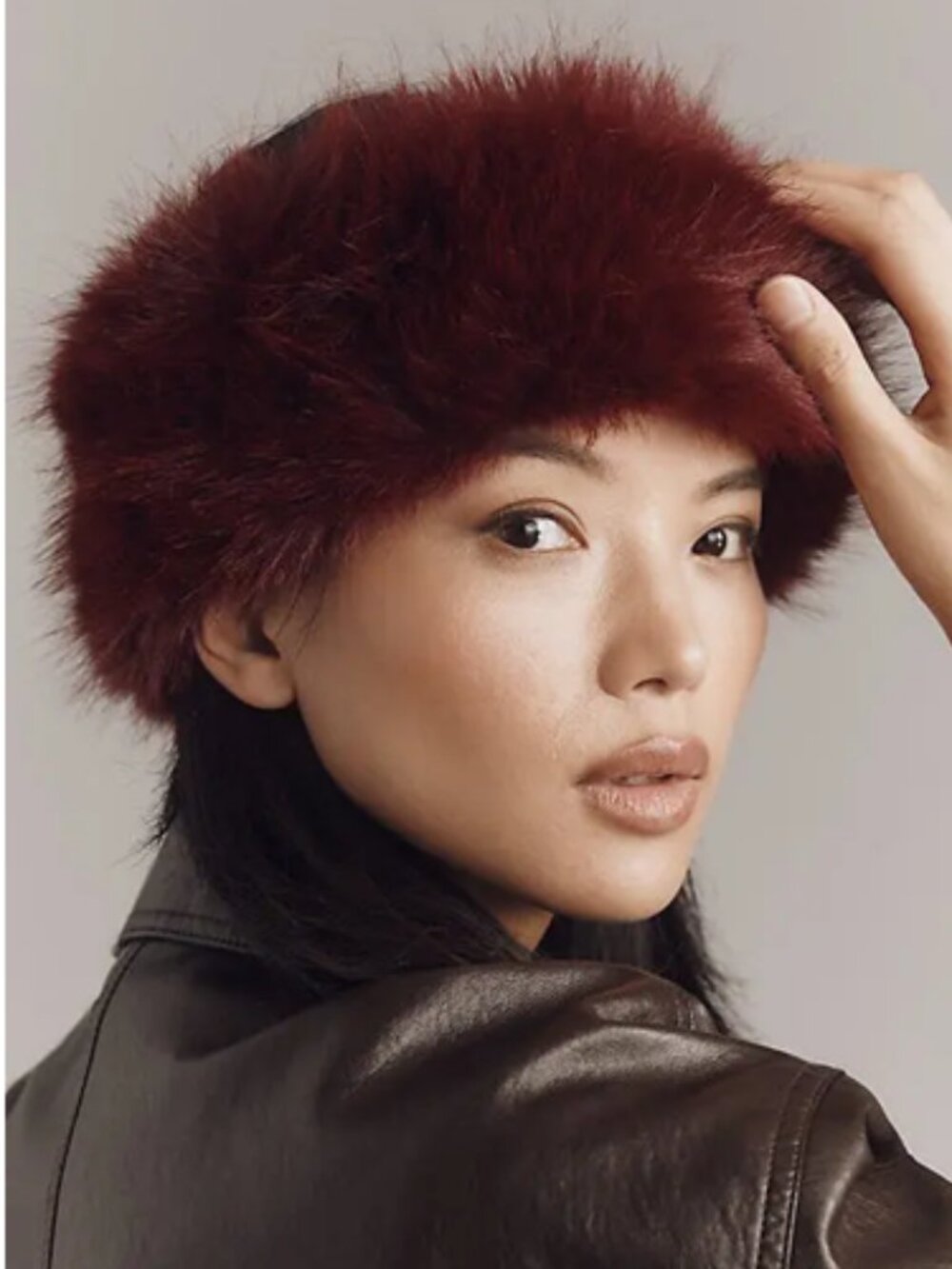 Anthropologie Faux Fur Headband Wine One Size